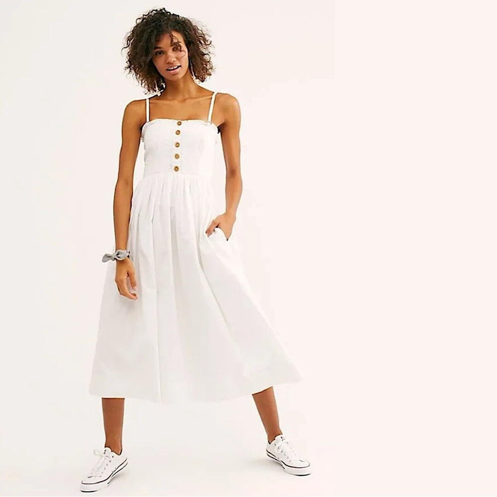 Free People Lilah Pleated Tube Dress White Midi Dress